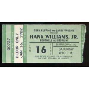 Vintage 1982 Hank Williams Jr Leon Russell Concert Ticket Stub Birmingham AL